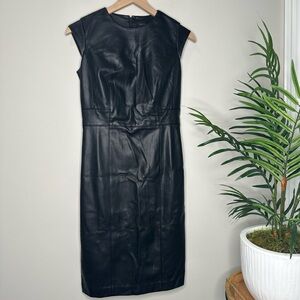 NWT Ann Taylor Black Faux Leather  Sleeveless Dress